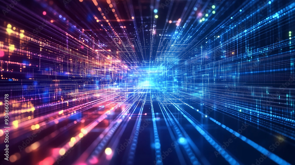 Abstract digital background with glowing lines and pixelated elements, representing the future of technology in data science Abstract digital background with glowing lines and pixelated elements, representing the future of technology in data science