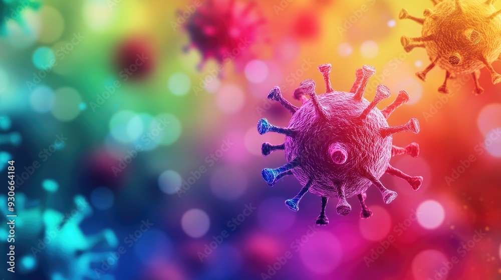 macro, close up virus molecule on abstract multicolored background, epidemic, pandemic, virus infection, seasonal increase in diseases macro, close up virus molecule on abstract multicolored background, epidemic, pandemic, virus infection, seasonal increase in diseases