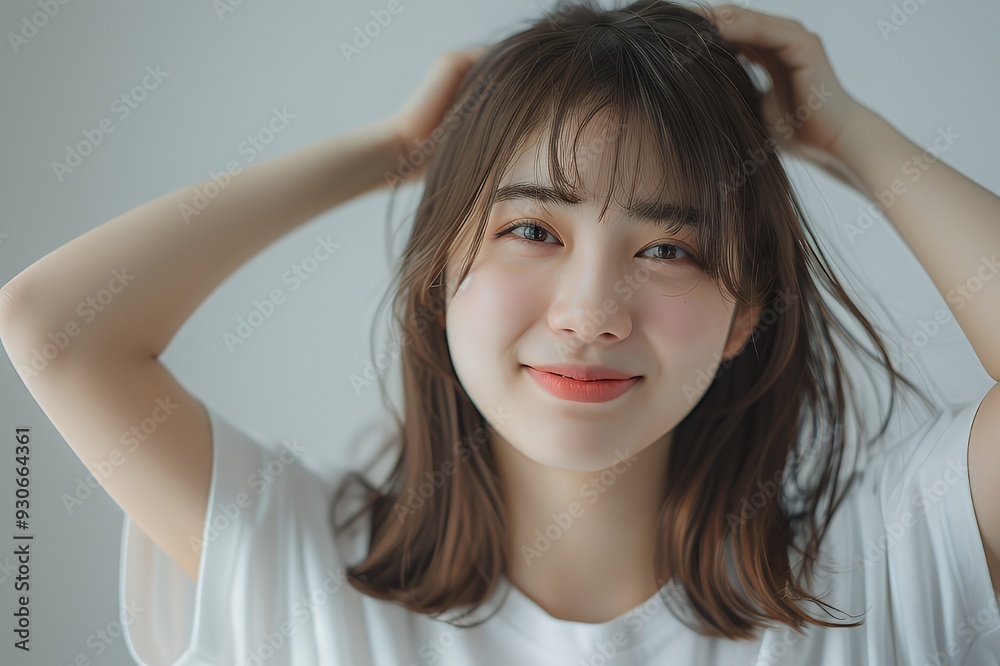 A smiling woman with tousled hair, posing playfully in a casual setting. A smiling woman with tousled hair, posing playfully in a casual setting.