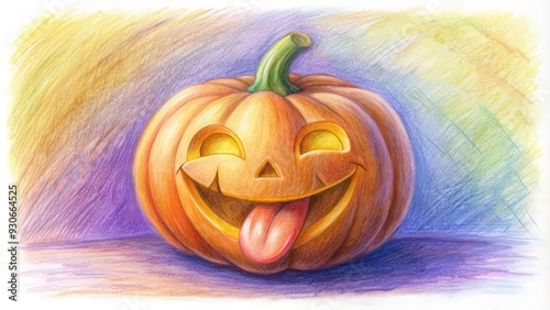 A Carved Pumpkin with a Wide Grin and a Long Tongue photo