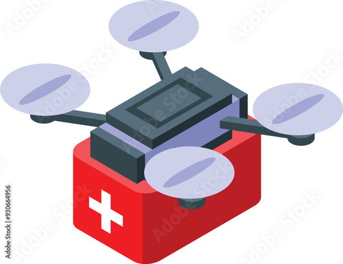 Medical drone is transporting a first aid kit, ensuring rapid delivery of emergency medical supplies