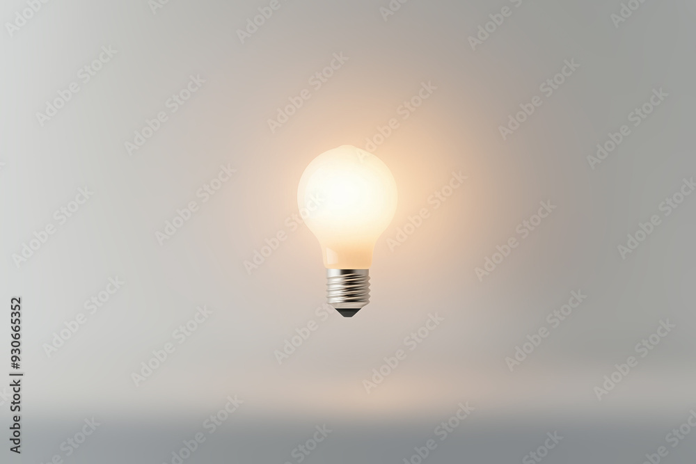 Floating Glowing Light Bulb in Minimalist White Space Floating Glowing Light Bulb in Minimalist White Space