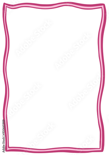 Wavy decorative vector frame. A border in hand-drawn style. Isolated decoration in burgundy and pink colors. Suitable for wedding or birthday invitation, poster, menu, greeting card.