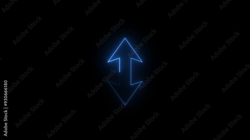Blue color neon arrow upwards and downwards moving on black background. Blue color neon arrow upwards and downwards moving on black background.