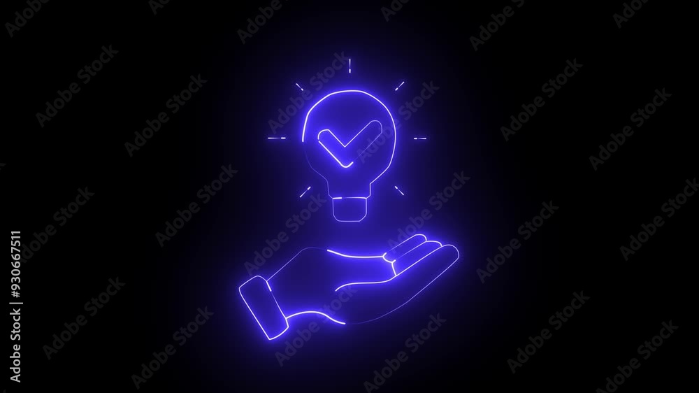 Lamp on open hand with neon and black background. Lamp on open hand with neon and black background.