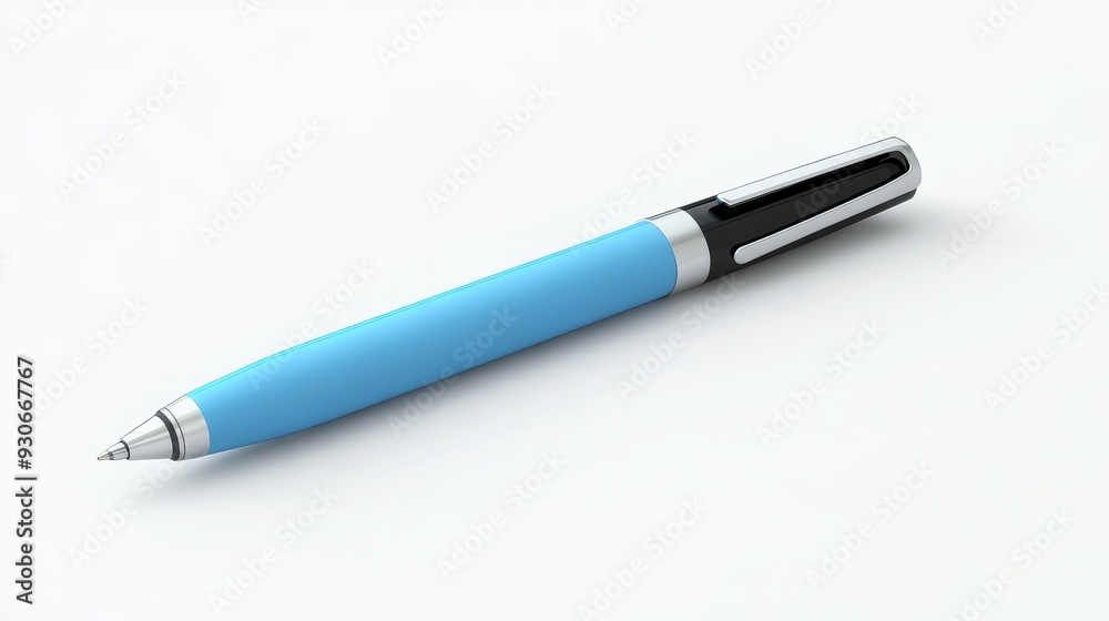 A blue ballpoint pen with a black and silver clip on a white background. This image symbolizes writing, communication, creativity, office supplies, and business. A blue ballpoint pen with a black and silver clip on a white background. This image symbolizes writing, communication, creativity, office supplies, and business.