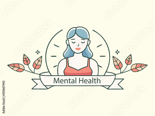 The concept of mental health. A young woman smiles and hugs her brain, symbolizing concern for mental health. Flat vector illustration