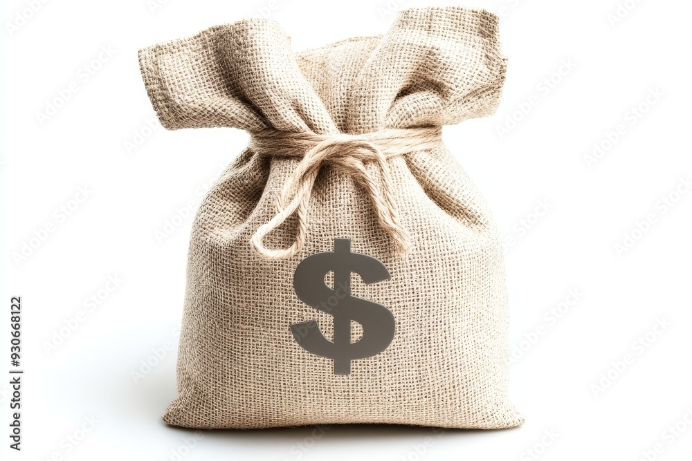 A burlap sack with a dollar sign, symbolizing financial gain, wealth, investment, savings, and prosperity. A burlap sack with a dollar sign, symbolizing financial gain, wealth, investment, savings, and prosperity.