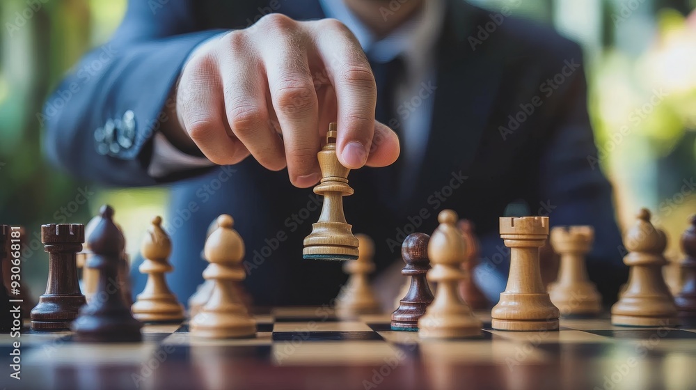 custom made wallpaper toronto digitalA businessman strategically moves a chess piece, symbolizing business planning, decision-making, competition, and strategic thinking.
