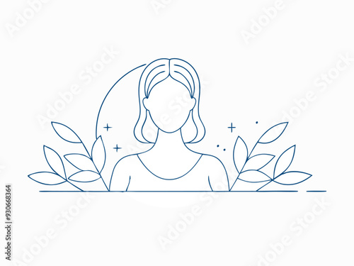 The concept of mental health. A young woman smiles and hugs her brain, symbolizing concern for mental health. Flat vector illustration