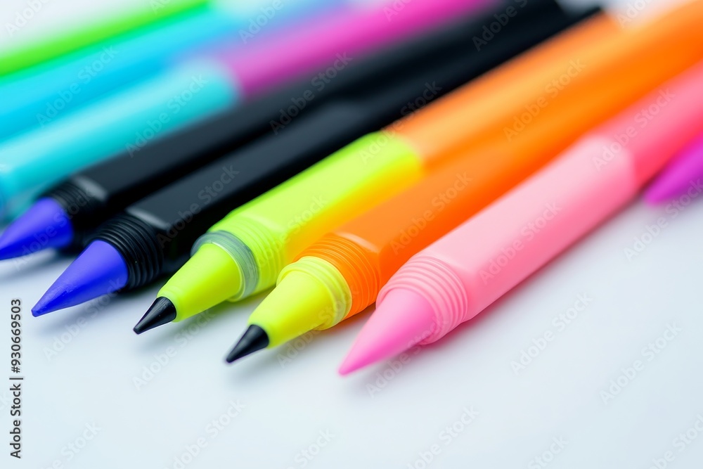 A close-up shot of colorful pens, showcasing the vibrant hues and sleek design. These pens symbolize creativity, writing, art, and productivity, making them ideal for stationery or office-related proj A close-up shot of colorful pens, showcasing the vibrant hues and sleek design. These pens symbolize creativity, writing, art, and productivity, making them ideal for stationery or office-related proj