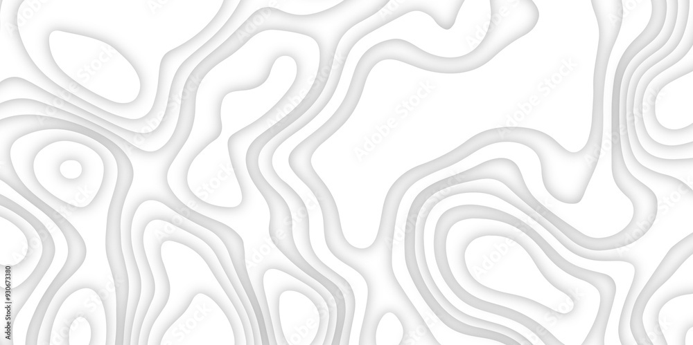 White topography 3d render papercut effect vector background 