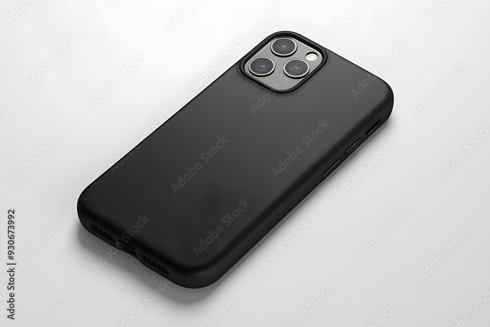 : Mock-Up of Plain Black Cellphone Case on Clean Minimalist White Background : Mock-Up of Plain Black Cellphone Case on Clean Minimalist White Background