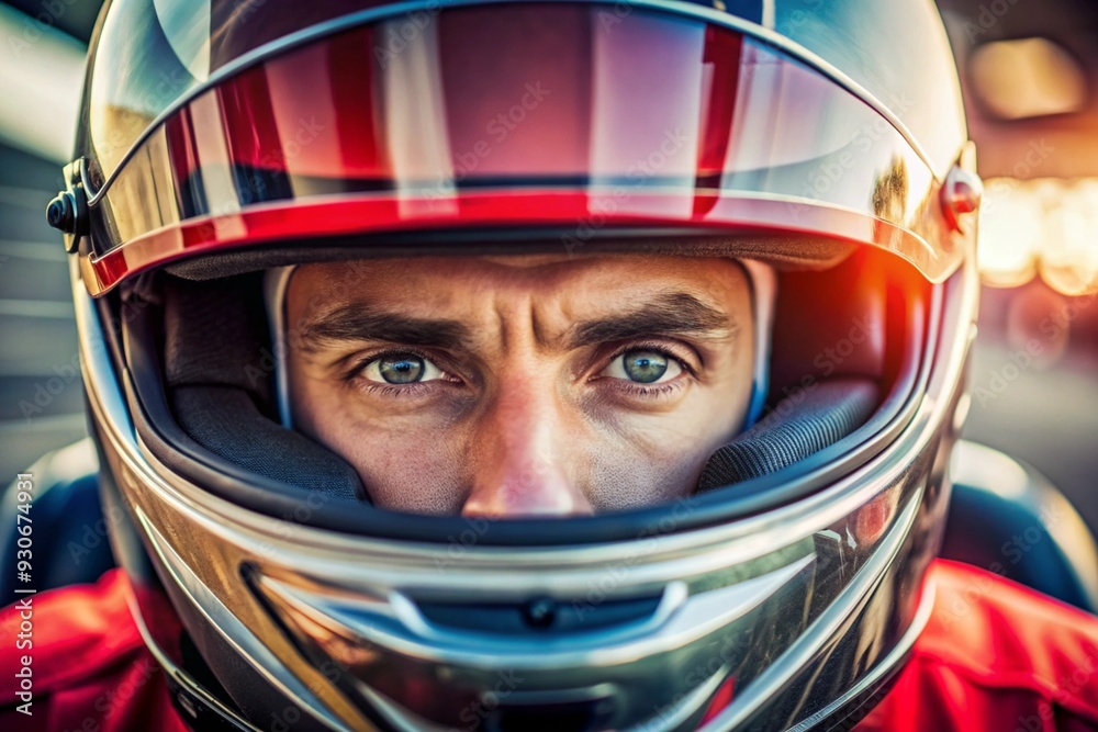 A man wearing a helmet with a red and white design A man wearing a helmet with a red and white design