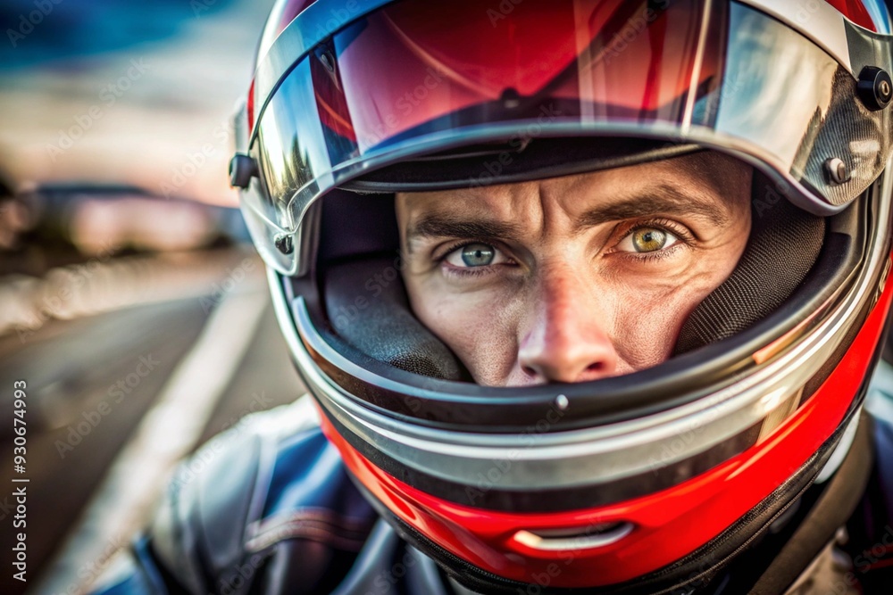 A man wearing a helmet with a red and white design A man wearing a helmet with a red and white design