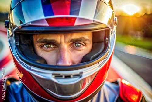 A man wearing a helmet with a red and white design