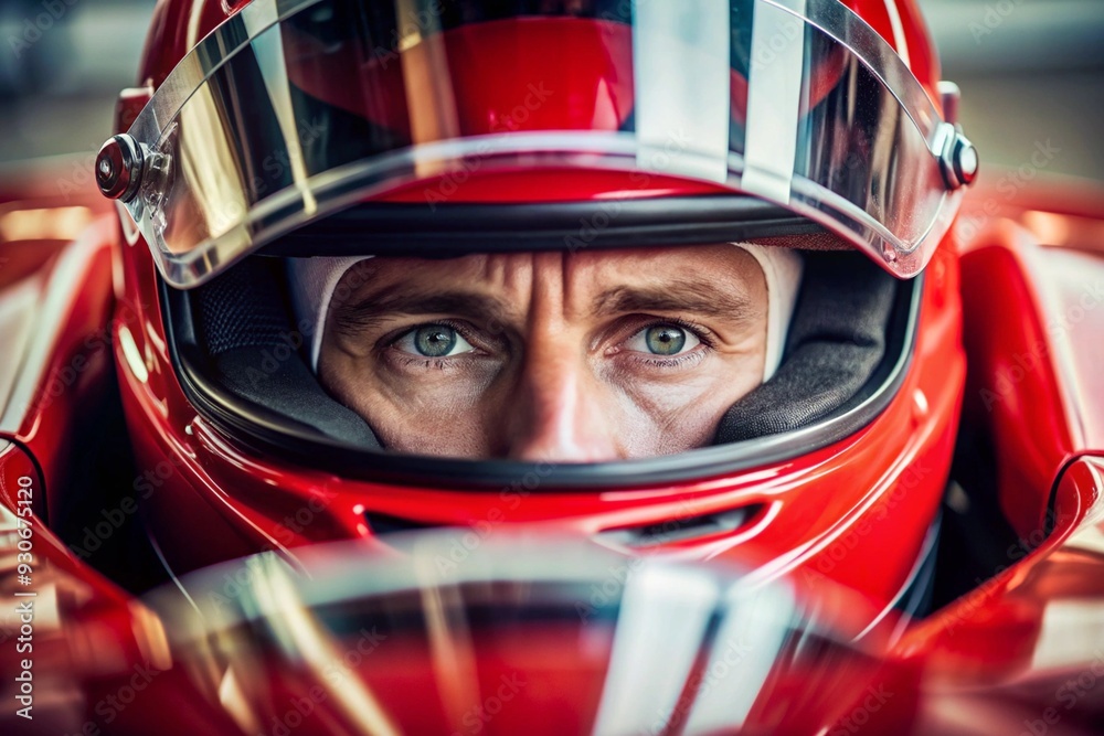 A man wearing a helmet with a red and white design A man wearing a helmet with a red and white design