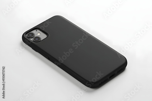 Mock-Up of Plain Black Cellphone Case on Clean Minimalist White Background