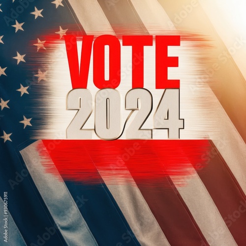 Vote 2024 graphic overlaid on an American flag background