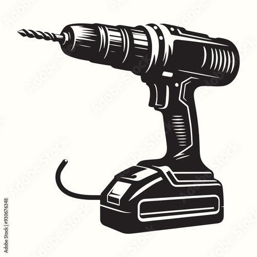 Electric Drill Tool Silhouette Vector Template