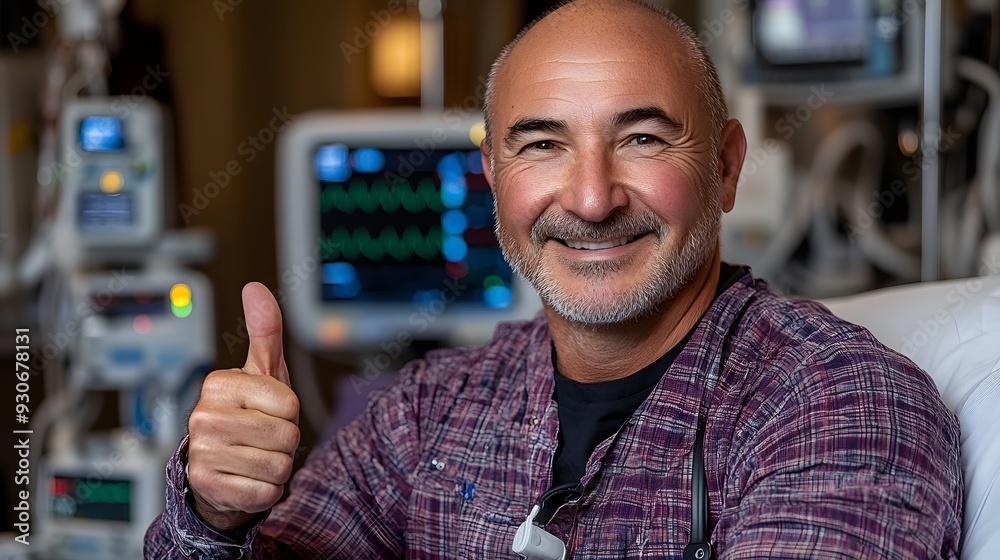 Smiling male patient showing thumbs up. Happy middle aged black bald ...