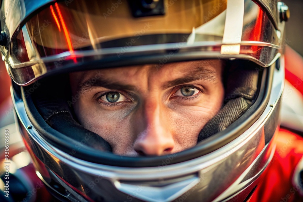 A man wearing a helmet with a red and white design A man wearing a helmet with a red and white design