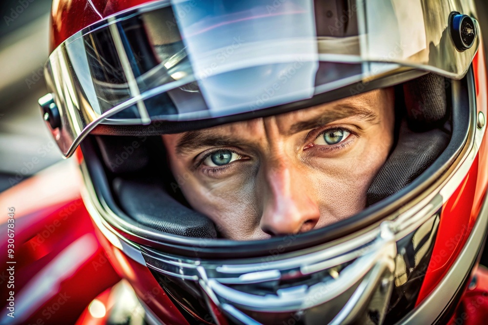 A man wearing a helmet with a red and white design A man wearing a helmet with a red and white design