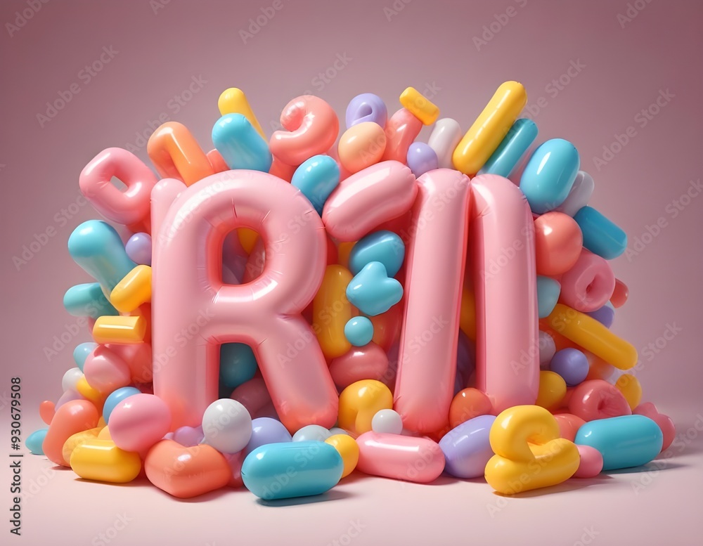 Colorful 3D Letters and Shapes Clustered on Pink Background Colorful 3D Letters and Shapes Clustered on Pink Background