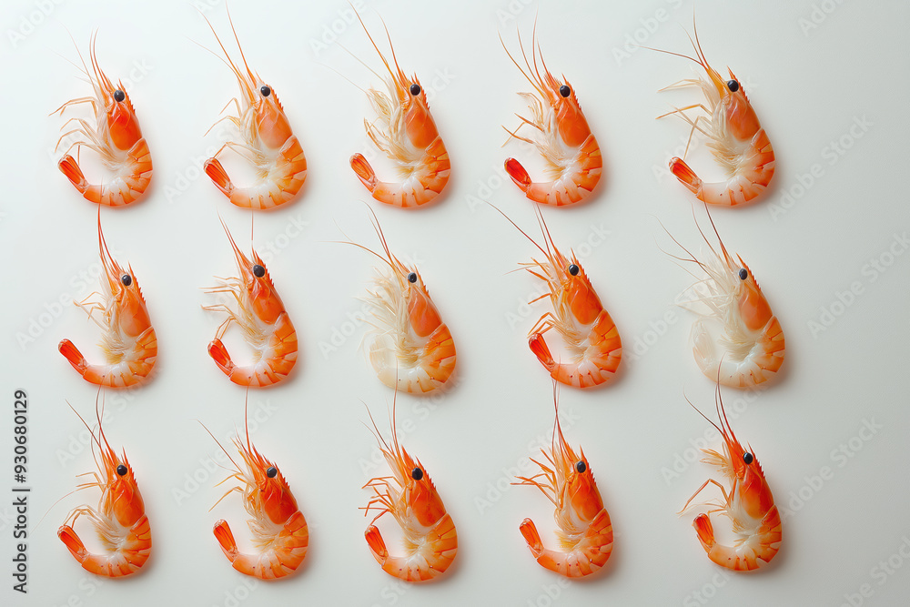 A row of shrimp are shown in a close up A row of shrimp are shown in a close up