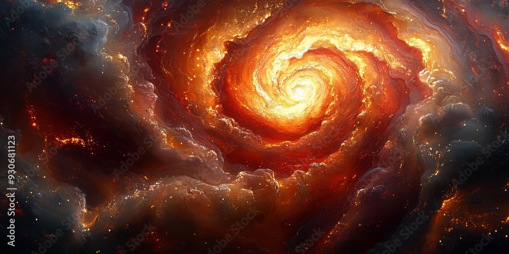 Obraz premium Abstract Spiral Illumination: Deep Crimson and Gold Textures, generative ai