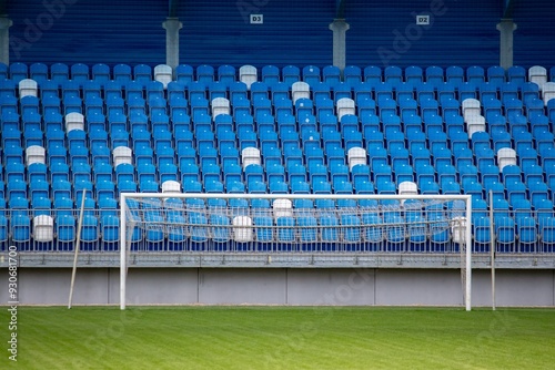 Empty seats for fans at a football stadium