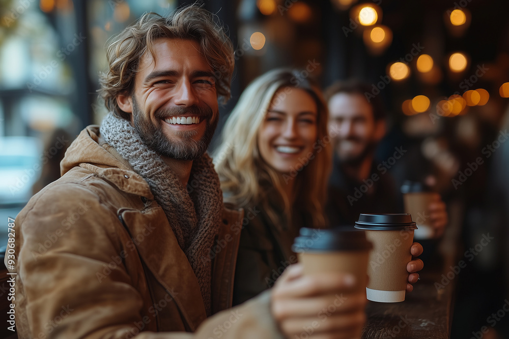 Business workers raising their coffee cups in a toast, smiles and laughter filling the room. Business workers raising their coffee cups in a toast, smiles and laughter filling the room.