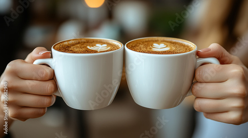 Office workers raising their coffee cups in a toast to a job well done.