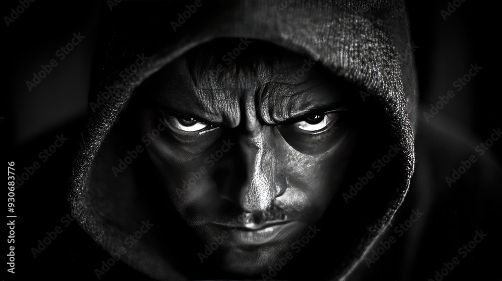 Hooded Man with Intense Stare Hooded Man with Intense Stare