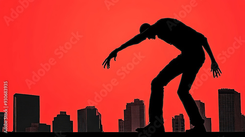 Giant Silhouette Over City Skyline