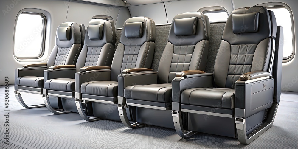 Obraz premium Elegant Aircraft Seating Luxurious Travelers Comfort Anthracite Charcoal