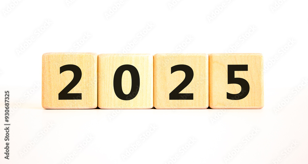 Business concept of 2025 new year symbol. Beautiful wooden cubes with number 2025 Happy new year. Beautiful white table white background, copy space. Business 2025 happy new year concept. Business concept of 2025 new year symbol. Beautiful wooden cubes with number 2025 Happy new year. Beautiful white table white background, copy space. Business 2025 happy new year concept.