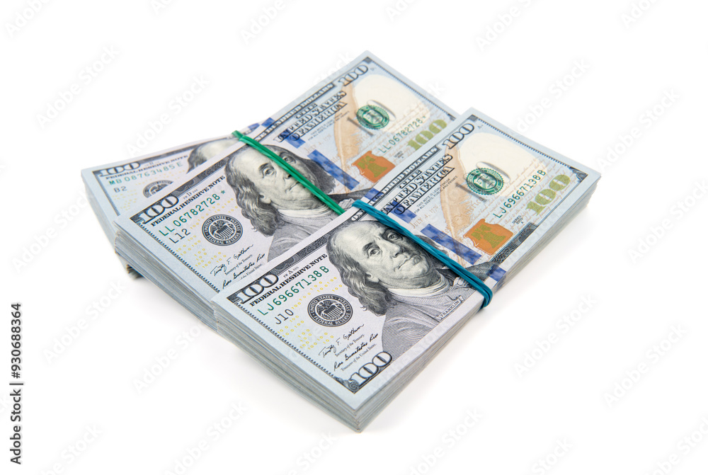 One hundred dollars banknotes isolated on white background One hundred dollars banknotes isolated on white background