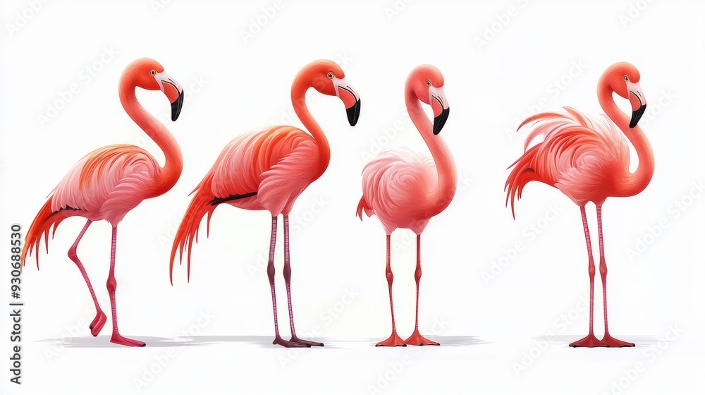 Obraz premium Cute cartoon flamingos on a white background