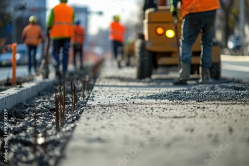 Wallpaper Mural Workers paving road with gravel and concrete Torontodigital.ca