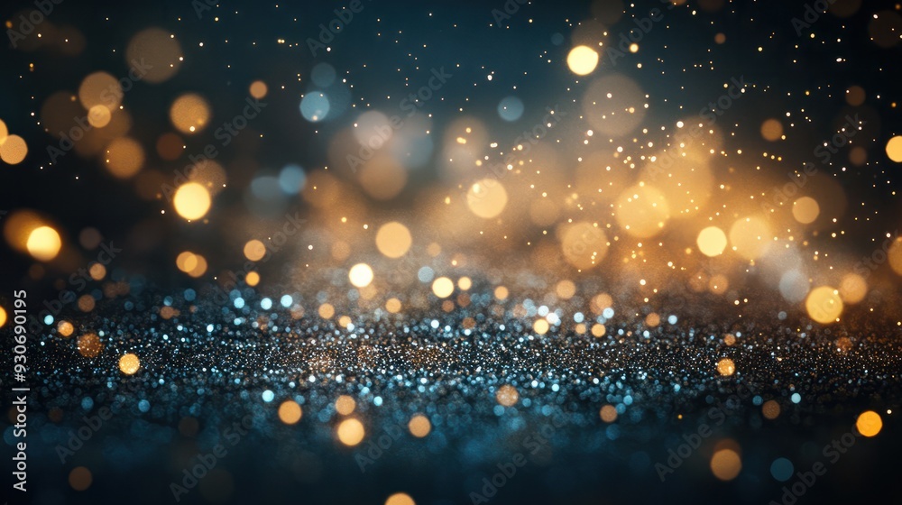 Obraz premium glitter vintage lights background gold, silver, blue and black. de focused. MADE OF AI