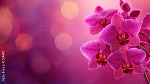 Vibrant pink orchids bloom against a soft bokeh background, adding elegance and beauty to any design or decor.