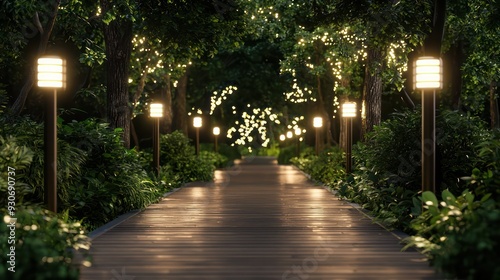 A path with lights on the sides of it