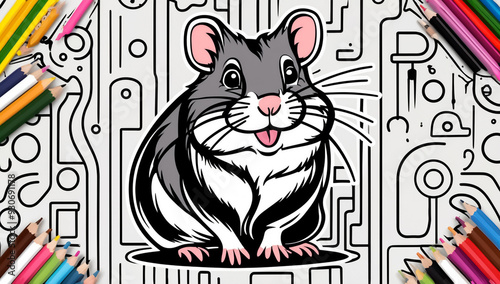 Coloring page, cute hamster