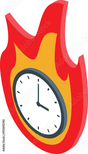 Clock is surrounded by flames, symbolizing the urgency of time passing