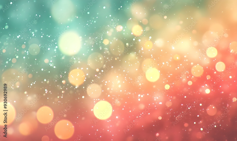 Pastel bokeh lights abstract background. Night party. Blurred shiny glitter particles backdrop. Defocused light. Festive sparkle effect. Christmas and New Year