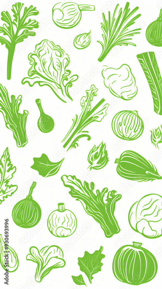 vegetables seamless pattern, Line illustration