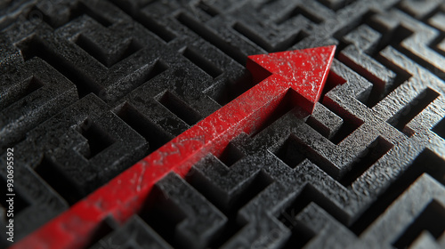 Red arrow pointing the way through a complex and challenging maze.