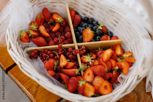 Vibrant berries on a golden platter