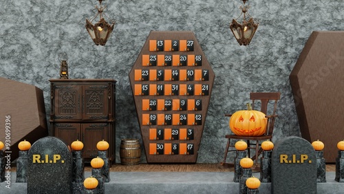 Halloween coffin calendar with pumpkins